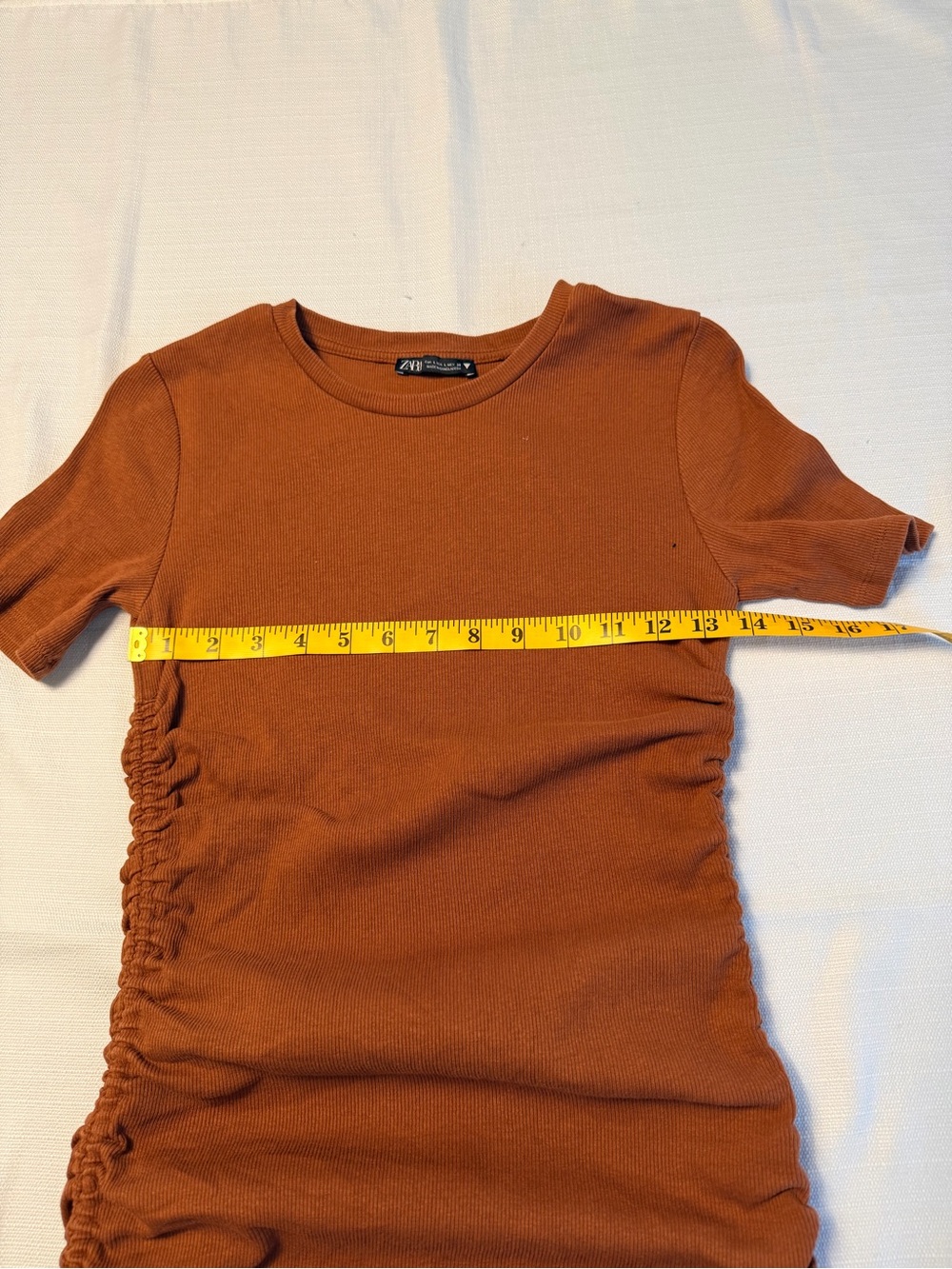 Zara Rust Short-Sleeve Ruched Mini Dress - Picture 3 of 7